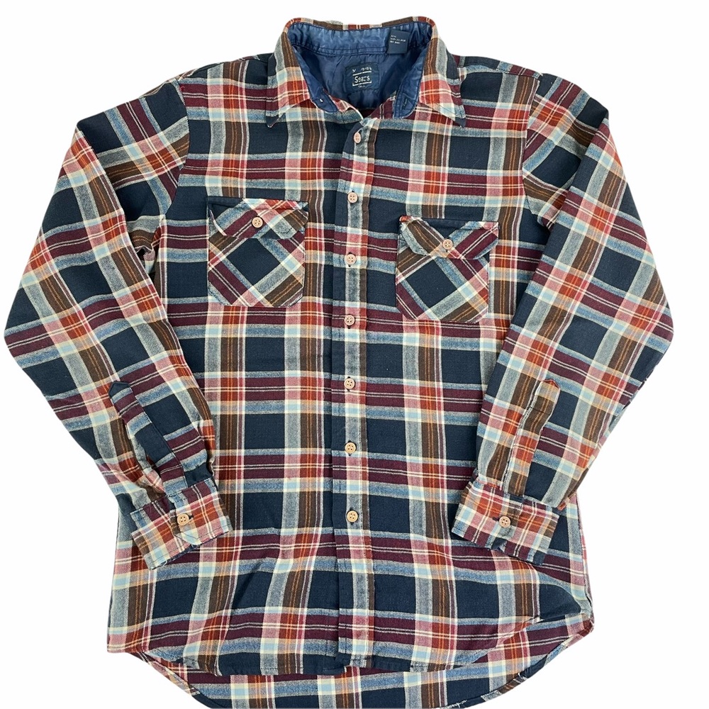Vintage Red and Blue Plaid Flannel Shirt, Med Tall